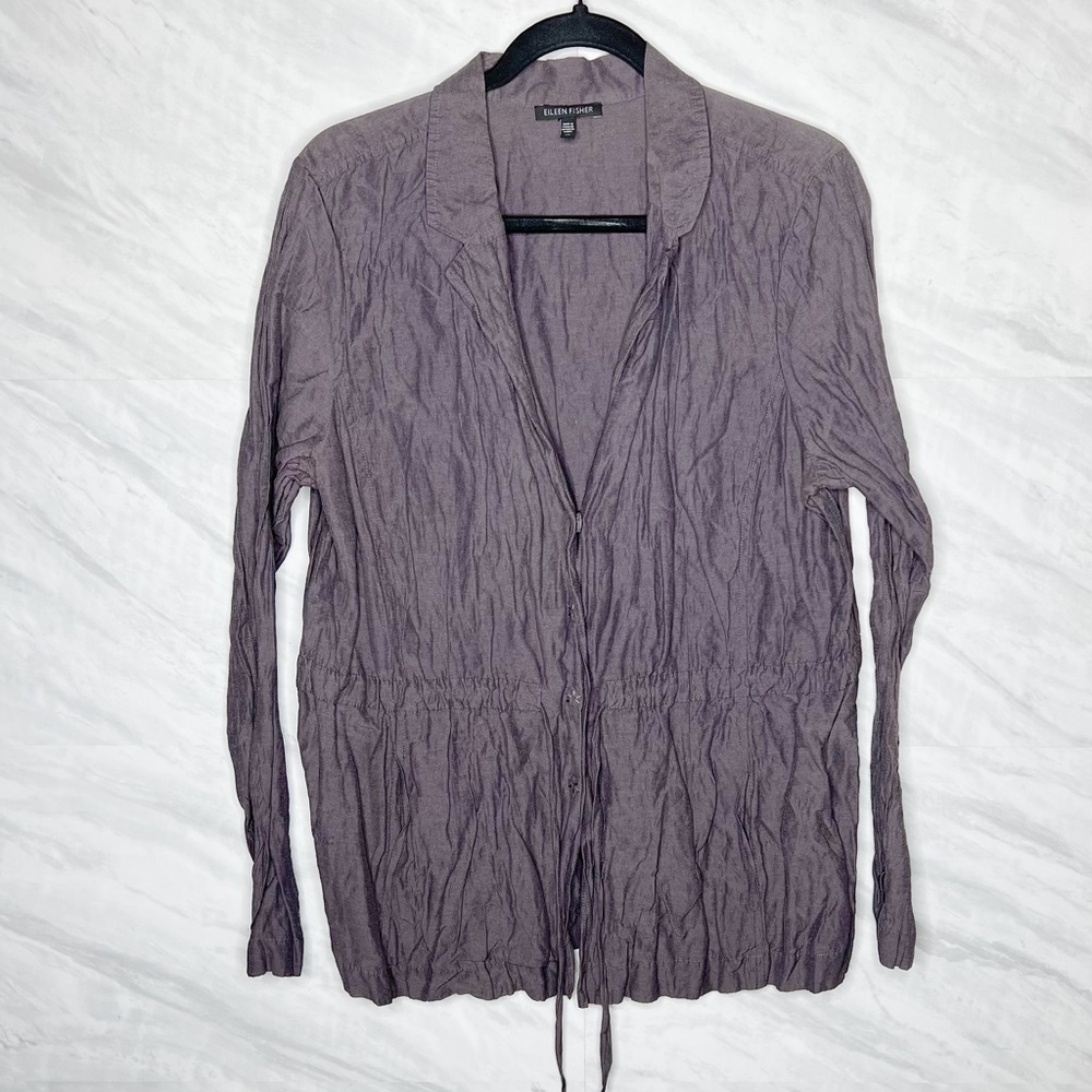EILEEN FISHER Rumpled Cotton Steel Depur Drawstring Waist Jacket XL